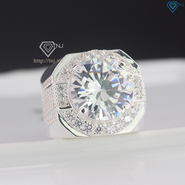 Nhẫn bạc nam bản to đính đá 14mm NNA0801