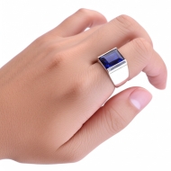 Nhẫn bạc nam mặt đá xanh bản to NNA0061