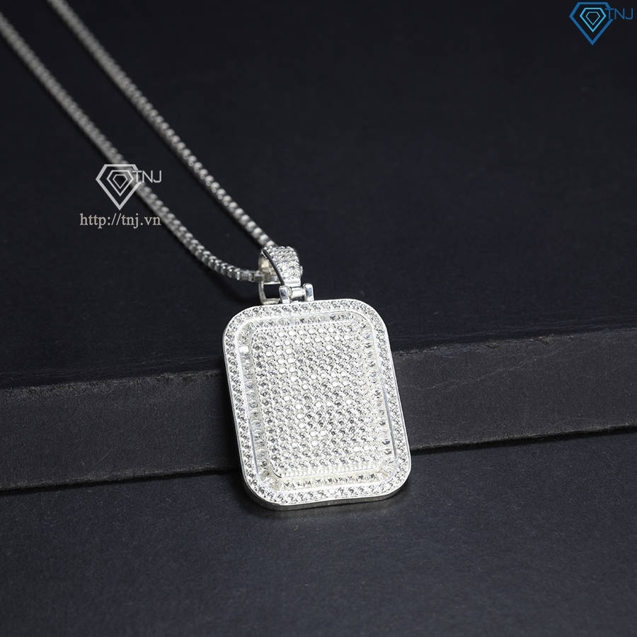 Dây chuyền bạc nam mặt chữ nhật đính full đá DCA0185