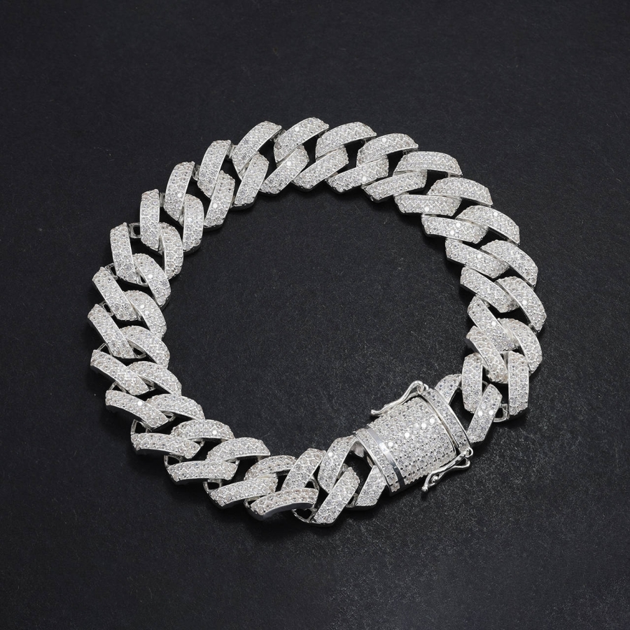 Lắc tay nam Cuban bạc đính đá 10mm LTA0172