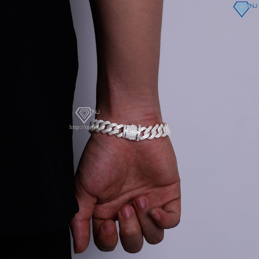 Lắc tay nam Cuban bạc đính đá 10mm LTA0172 - Trang Sức TNJ