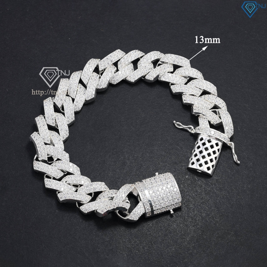 Lắc tay nam Cuban bạc đính đá 13mm LTA0173 - Trang Sức TNJ