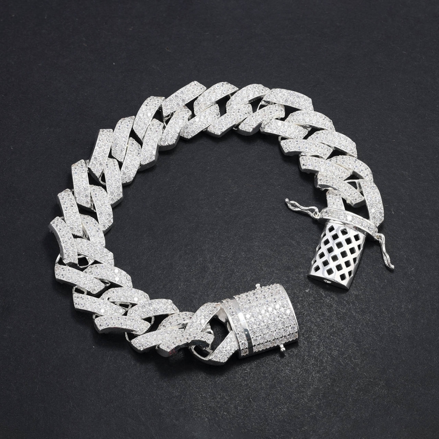 Lắc tay nam Cuban bạc đính đá 13mm LTA0173