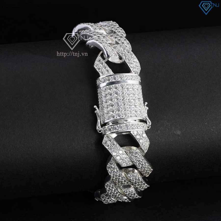 Lắc tay nam Cuban bạc đính đá 13mm LTA0173 - Trang Sức TNJ