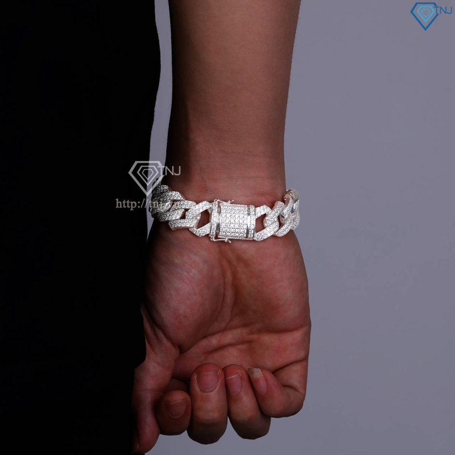 Lắc tay nam Cuban bạc đính đá 15mm LTA0174 - Trang Sức TNJ