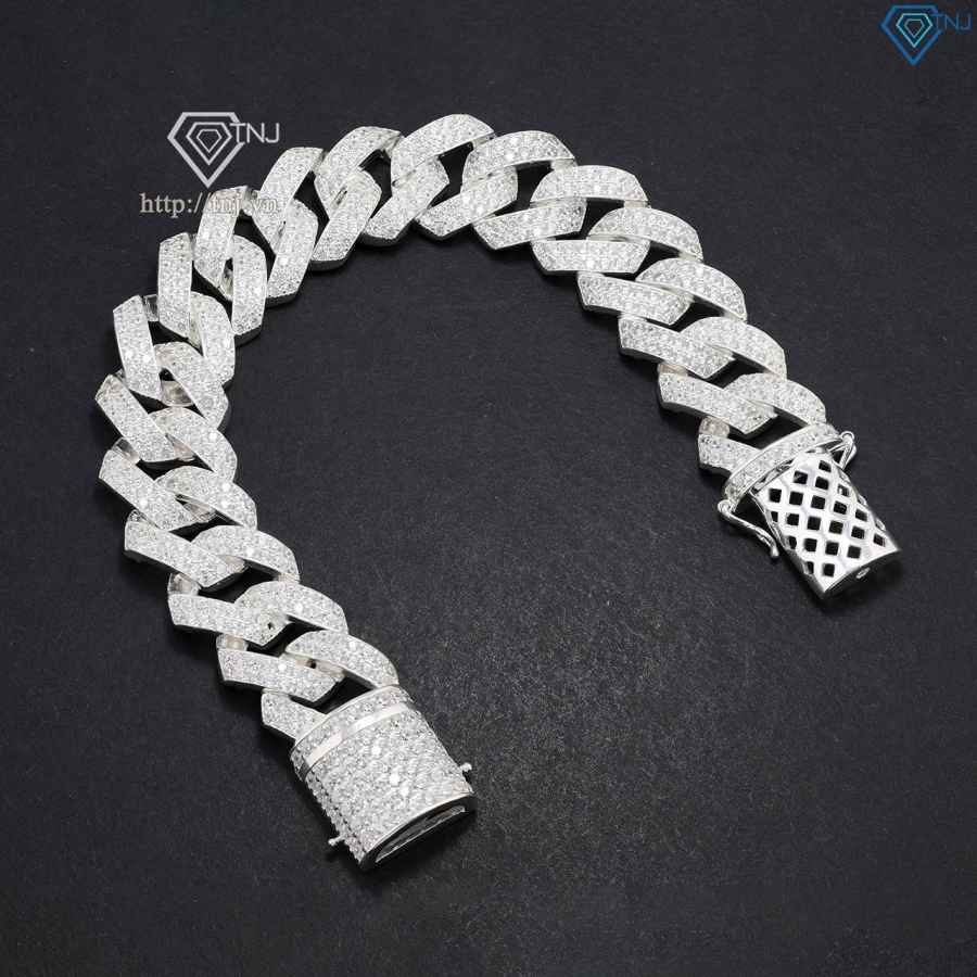 Lắc tay nam Cuban bạc đính đá 15mm LTA0174 - Trang Sức TNJ