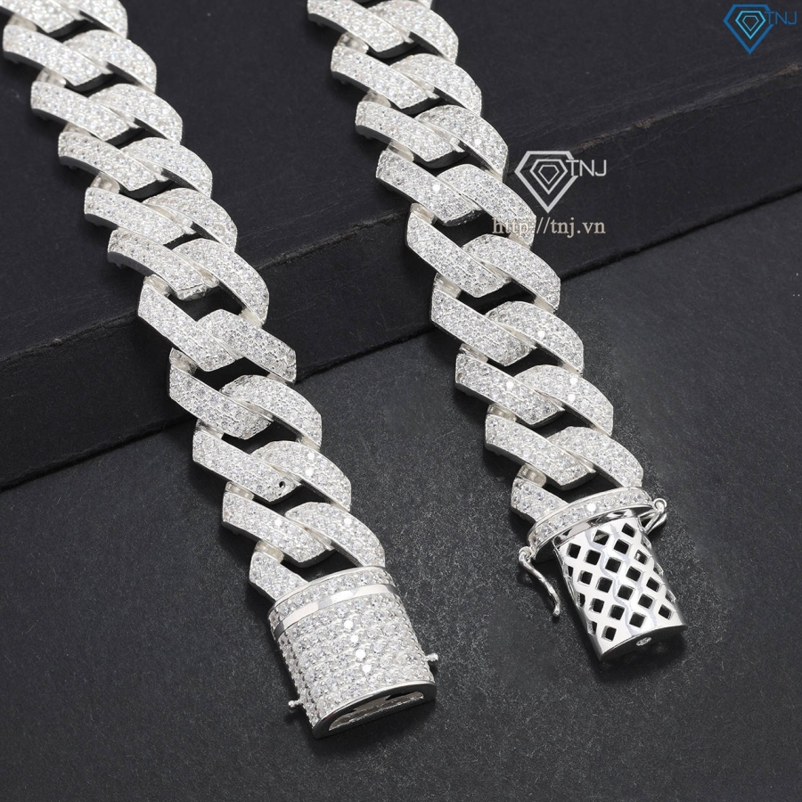 Lắc tay nam Cuban bạc đính đá 15mm LTA0174 - Trang Sức TNJ