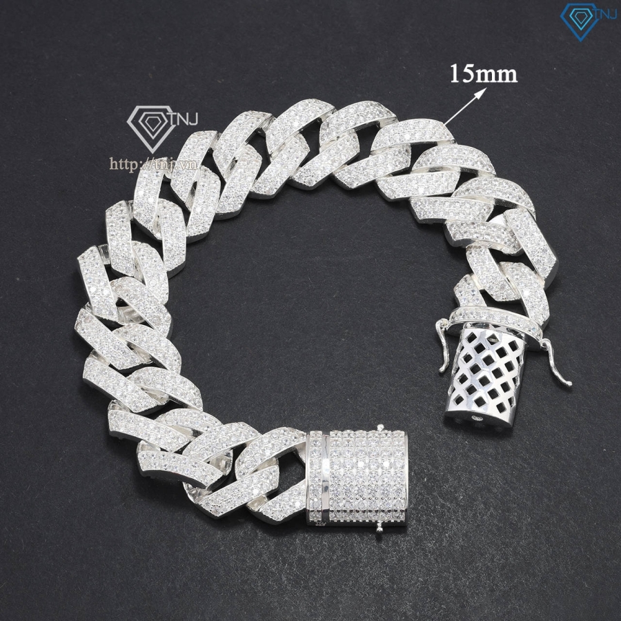 Lắc tay nam Cuban bạc đính đá 15mm LTA0174 - Trang Sức TNJ