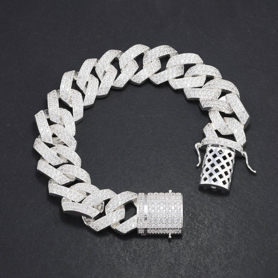 Lắc tay nam Cuban bạc đính đá 15mm LTA0174
