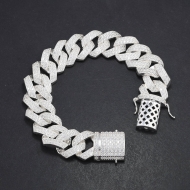 Lắc tay nam Cuban bạc đính đá 15mm LTA0174