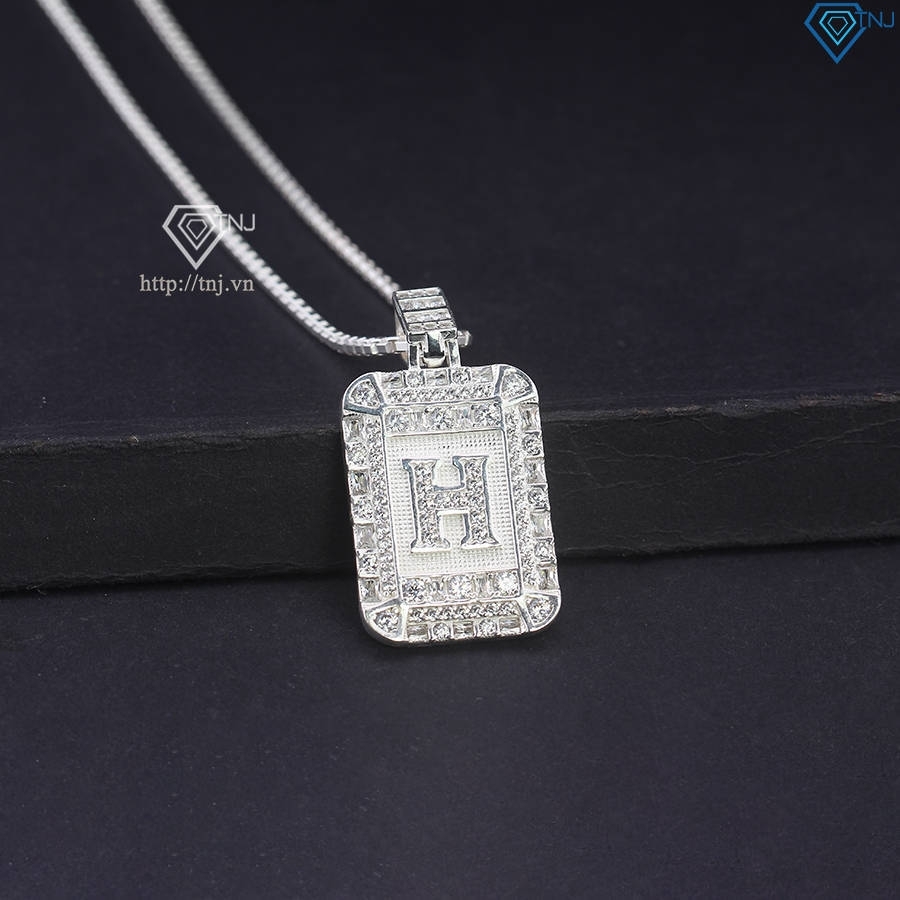 Dây chuyền bạc nam  chữ H đính đá đẹp DCA0178