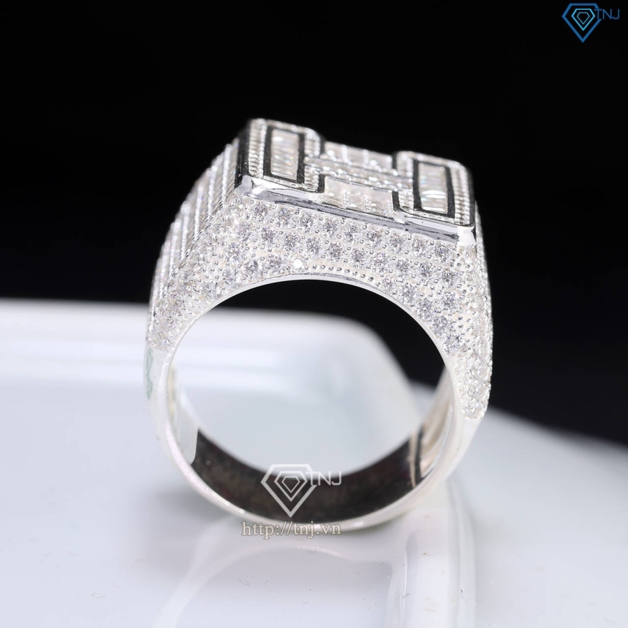 Nhẫn nam chữ H bản to đính đá NNA0808