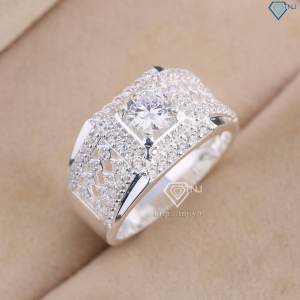Nhẫn bạc nam kẻ caro đính đá đẹp NNA0811