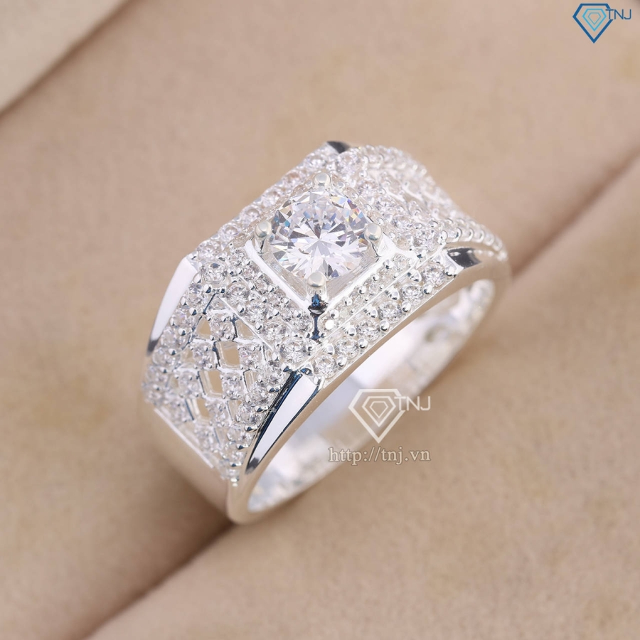 Nhẫn bạc nam kẻ caro đính đá đẹp NNA0811
