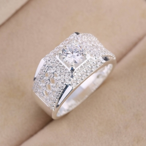 Nhẫn bạc nam kẻ caro đính đá đẹp NNA0811