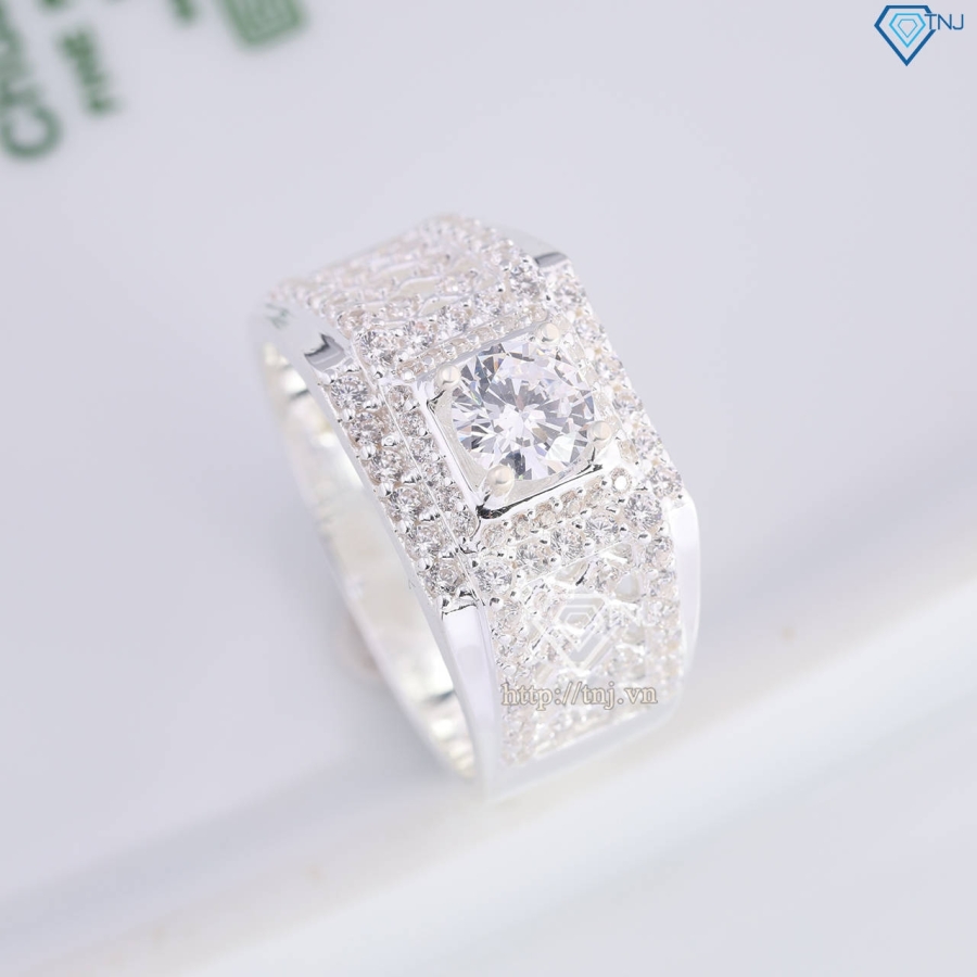 Nhẫn bạc nam kẻ caro đính đá đẹp NNA0811