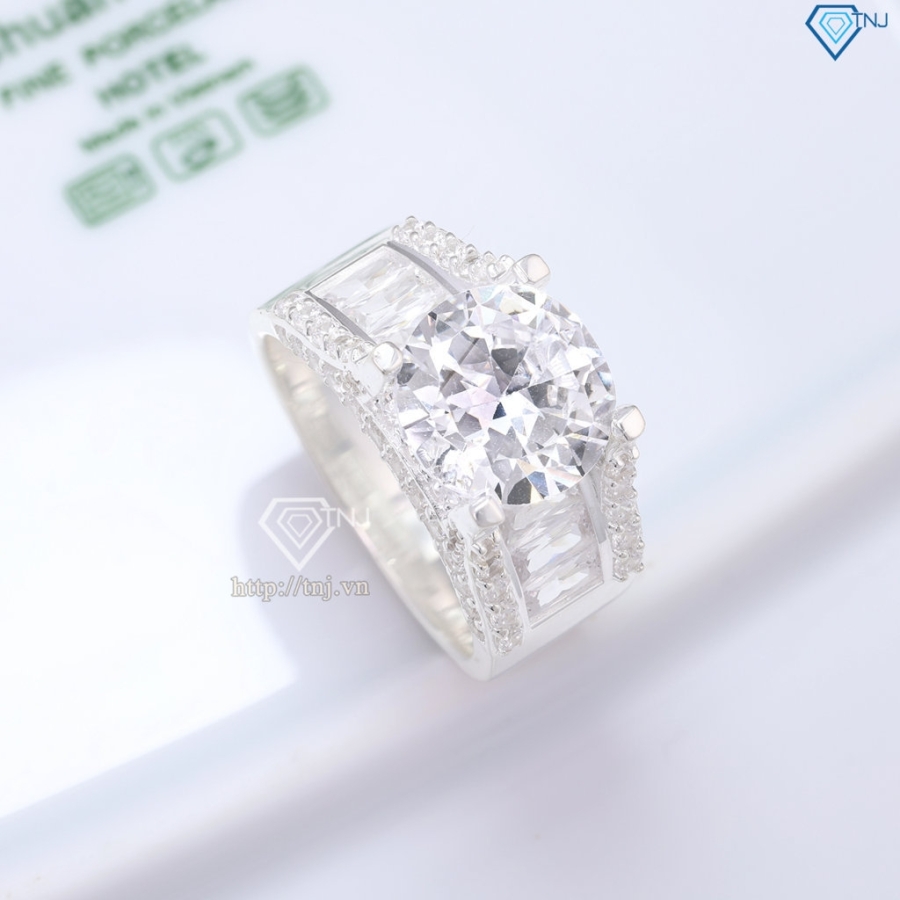 Nhẫn bạc nam đá chủ 11mm đính đá đẹp NNA0818