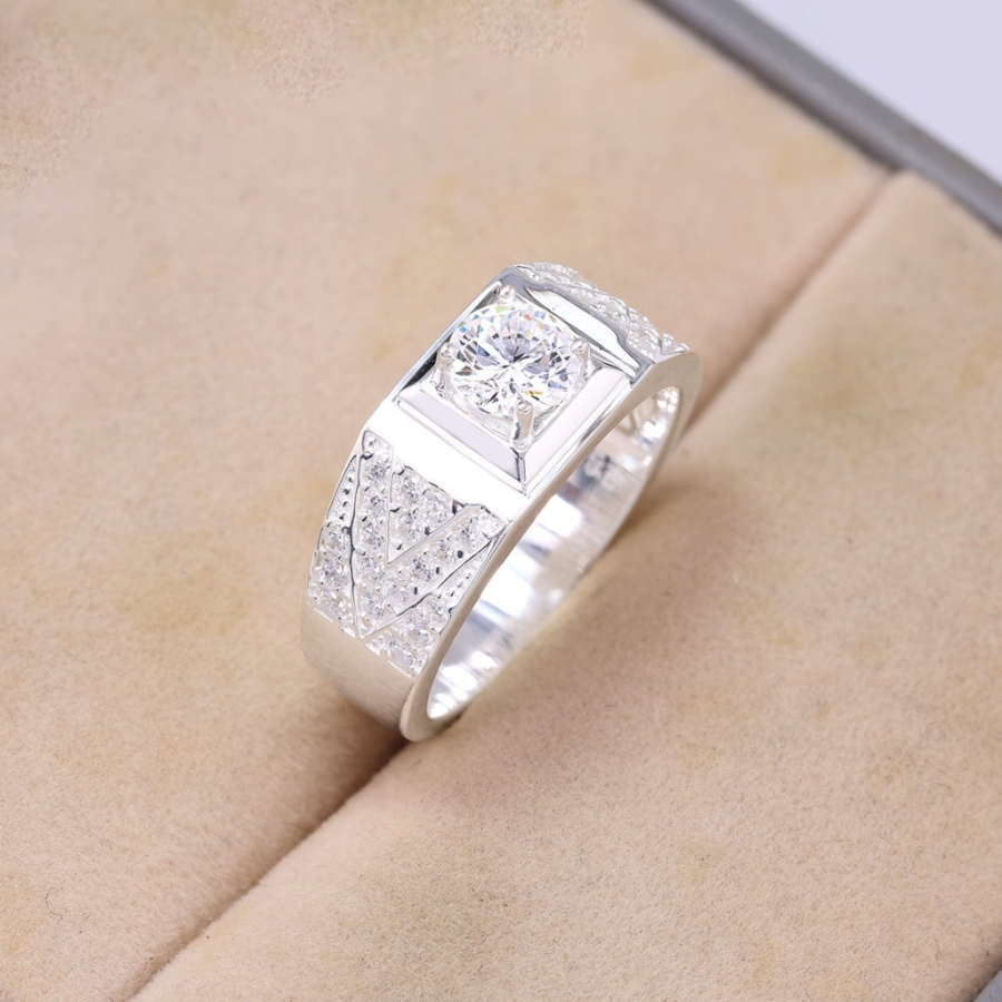 Nhẫn bạc nam bản nhỏ hoạ tiết chữ V NNA0821