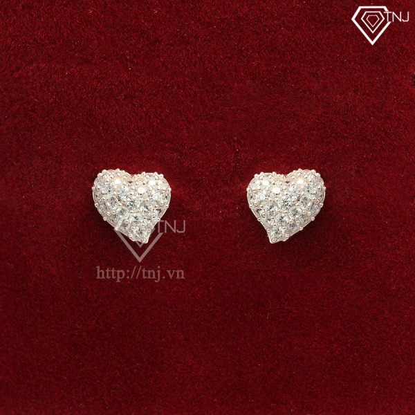 Bông tai bạc nữ trái tim đính đá đẹp BTN0091 - Trang Sức TNJ