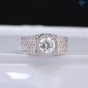 Nhẫn bạc nam đính kim cương Moissanite 8.0mm - Kiểm định GRA NNAM0223