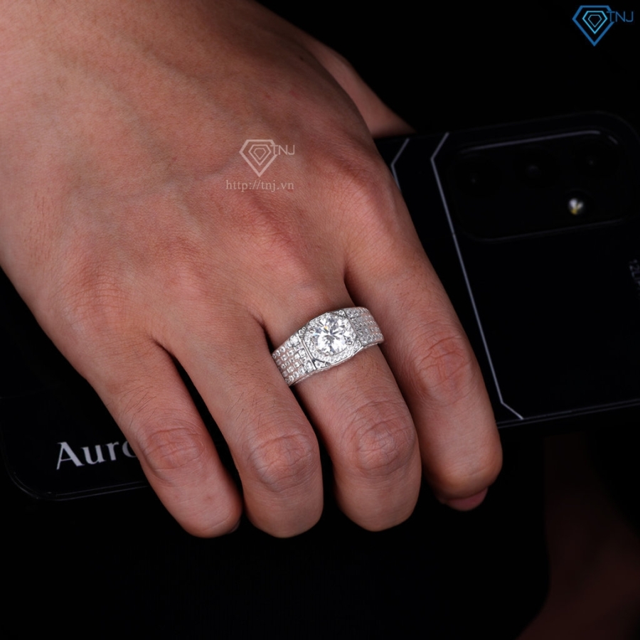 Nhẫn bạc nam đính kim cương Moissanite 8.0mm - Kiểm định GRA NNAM0223
