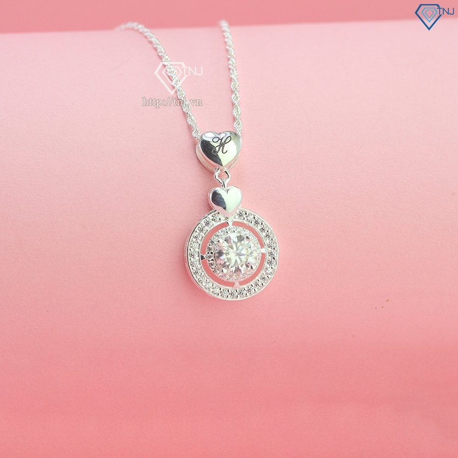 Dây chuyền nữ mặt tròn khắc tên đính Moissanite 6.0mm DCNM0060