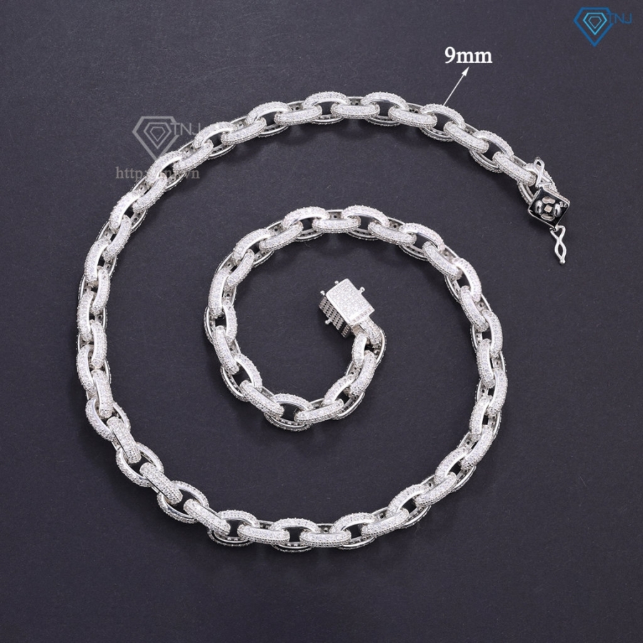 Dây chuyền bạc nam mắt xích full đá 9mm DCK0153