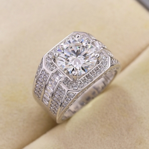 Nhẫn nam đính kim cương Moissanite 10mm - Kiểm định GRA NNAM0224