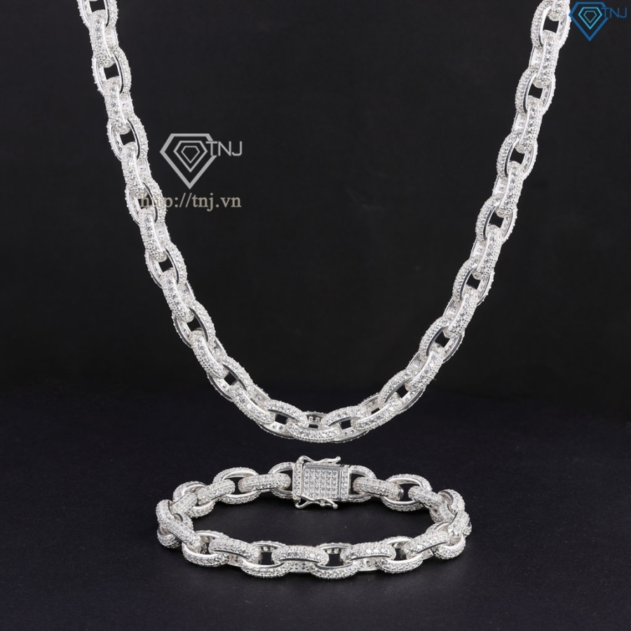 Bộ trang sức bạc nam mắt xích đính đá cao cấp TSA0007