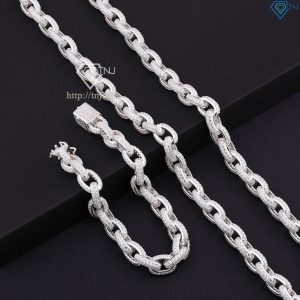 Bộ trang sức bạc nam mắt xích đính đá cao cấp TSA0007