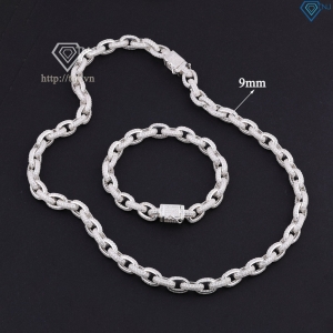 Bộ trang sức bạc nam mắt xích đính đá cao cấp TSA0007