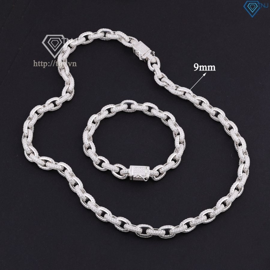 Bộ trang sức bạc nam mắt xích đính đá cao cấp TSA0007