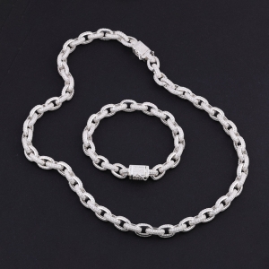 Bộ trang sức bạc nam mắt xích đính đá cao cấp TSA0007