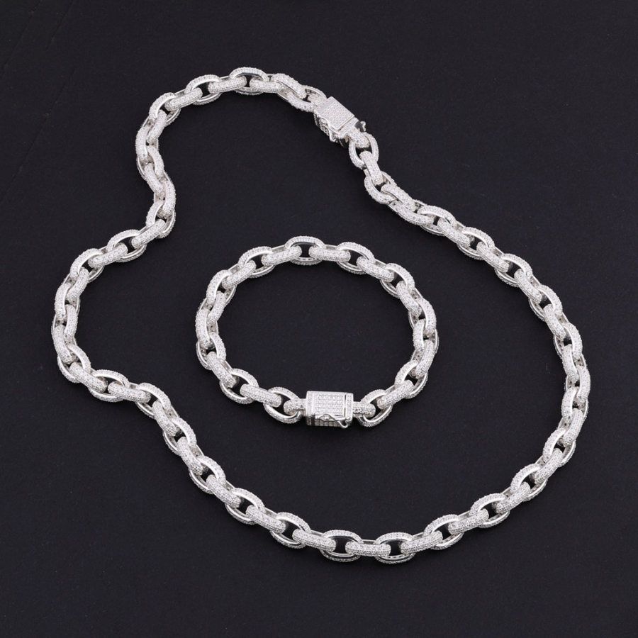 Bộ trang sức bạc nam mắt xích đính đá cao cấp TSA0007