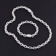 Bộ trang sức bạc nam mắt xích đính đá cao cấp TSA0007