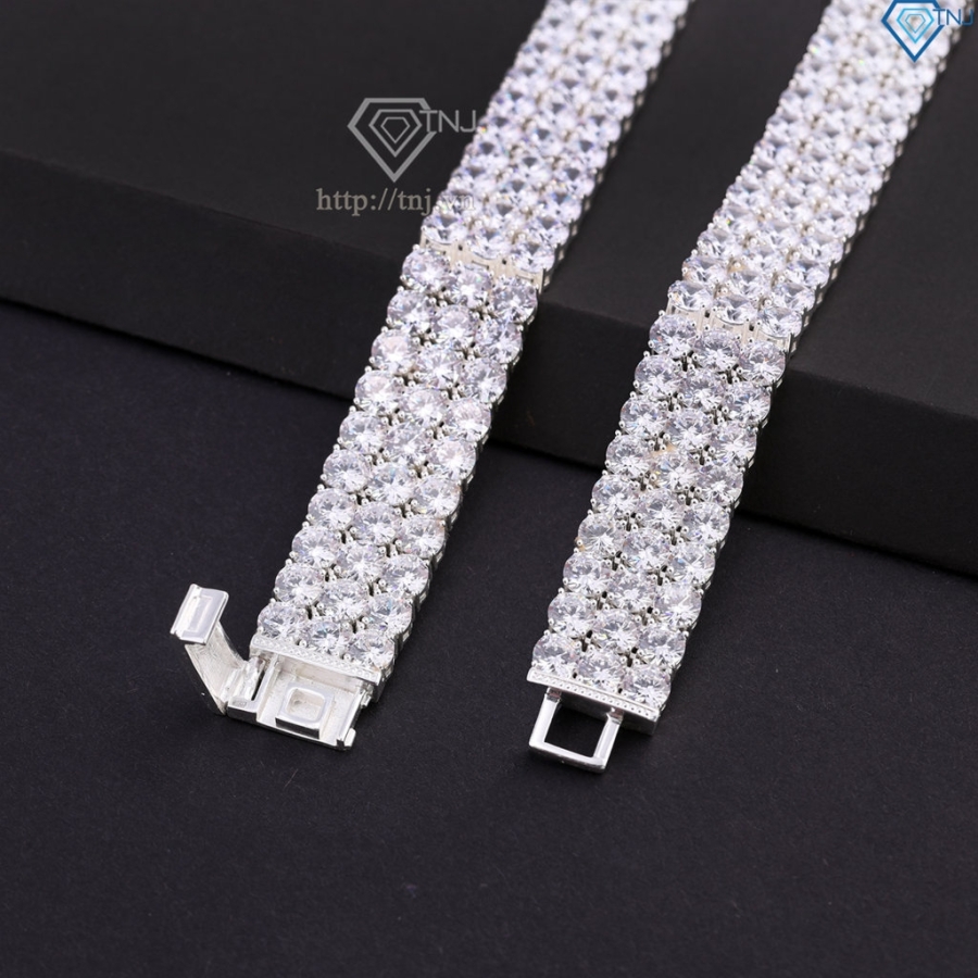 Lắc tay bạc Tennis cho nam 3 hàng đính đá 5mm LTA0204