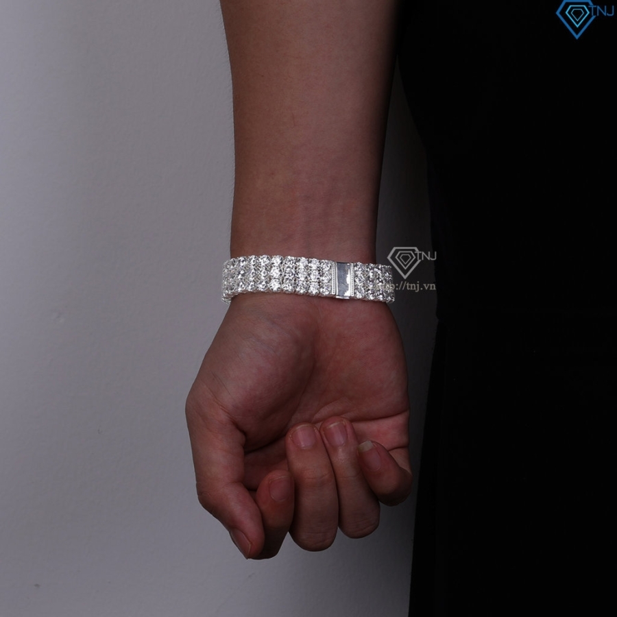 Lắc tay bạc Tennis cho nam 3 hàng đính đá 5mm LTA0204
