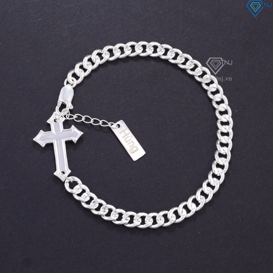 Lắc tay bạc nam hình thánh giá khắc tên theo yêu cầu LTA0212
