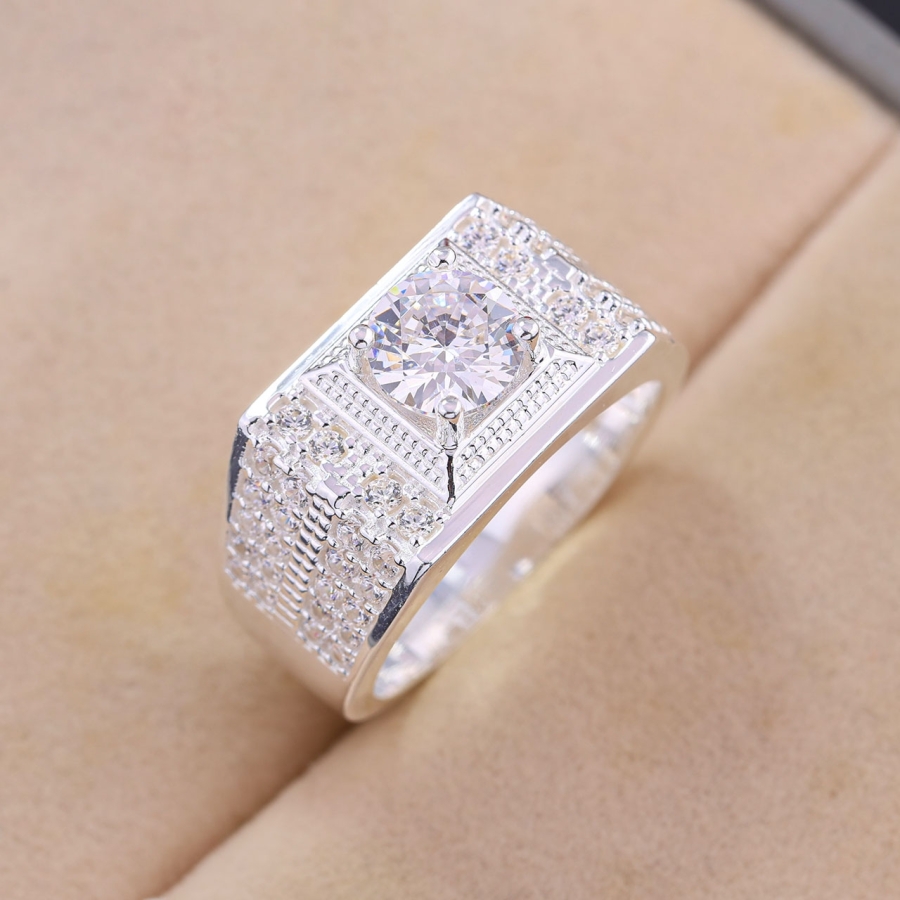 Nhẫn bạc nam bản chữ nhật đính đá đẹp NNA0829