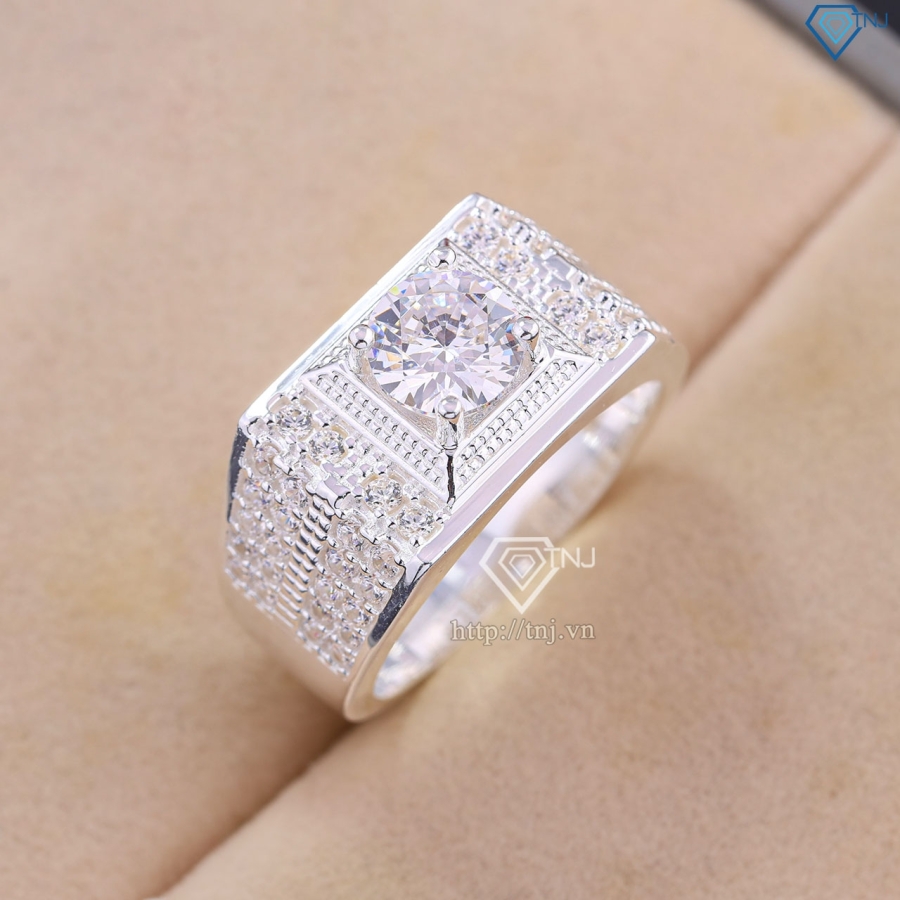 Nhẫn bạc nam bản chữ nhật đính đá đẹp NNA0829