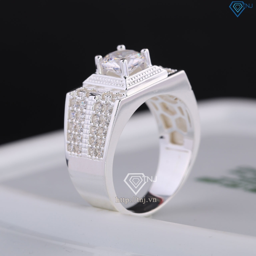 Nhẫn bạc nam bản chữ nhật đính đá đẹp NNA0829