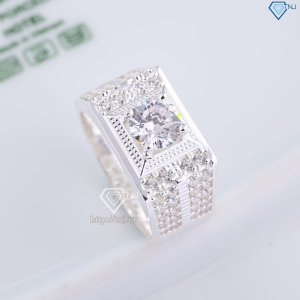 Nhẫn bạc nam bản chữ nhật đính đá đẹp NNA0829