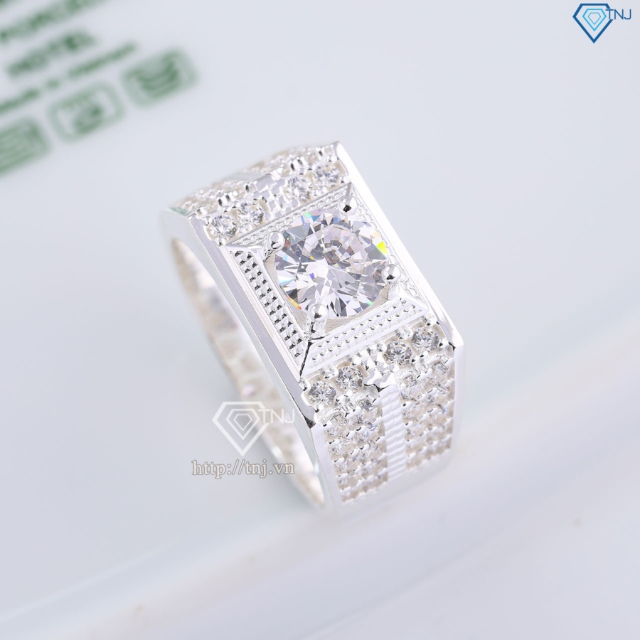 Nhẫn bạc nam bản chữ nhật đính đá đẹp NNA0829