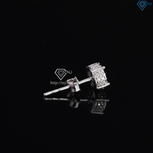 Bông tai bạc nam mặt tròn đính full kim cương Moissanite 6mm BTAM0036