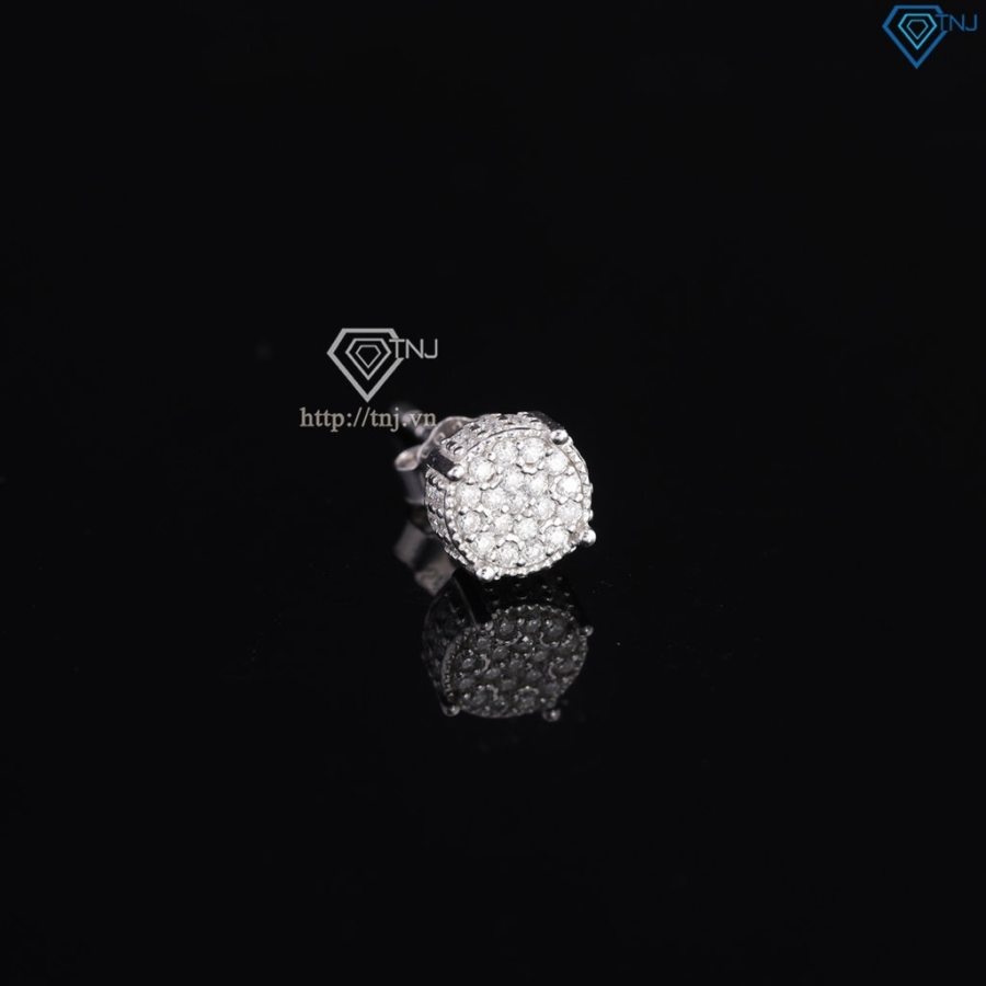 Bông tai bạc nam mặt tròn đính full kim cương Moissanite 6mm BTAM0036