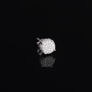 Bông tai bạc nam mặt tròn đính full kim cương Moissanite 6mm BTAM0036