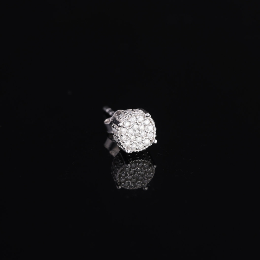 Bông tai bạc nam mặt tròn đính full kim cương Moissanite 6mm BTAM0036