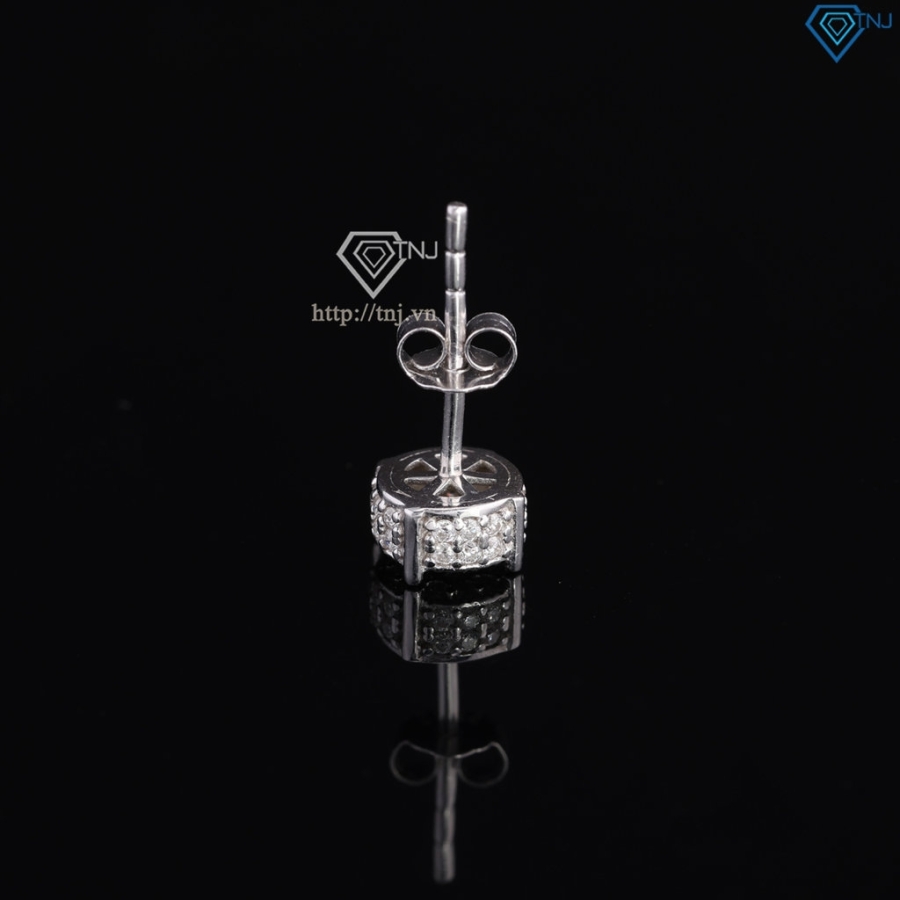 Bông tai bạc nam mặt tròn đính full kim cương Moissanite 6mm BTAM0036
