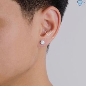 Bông tai bạc nam mặt tròn đính full kim cương Moissanite 6mm BTAM0036