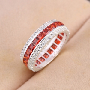 Nhẫn bạc nam tròn đính đá đỏ đẹp NNA0832